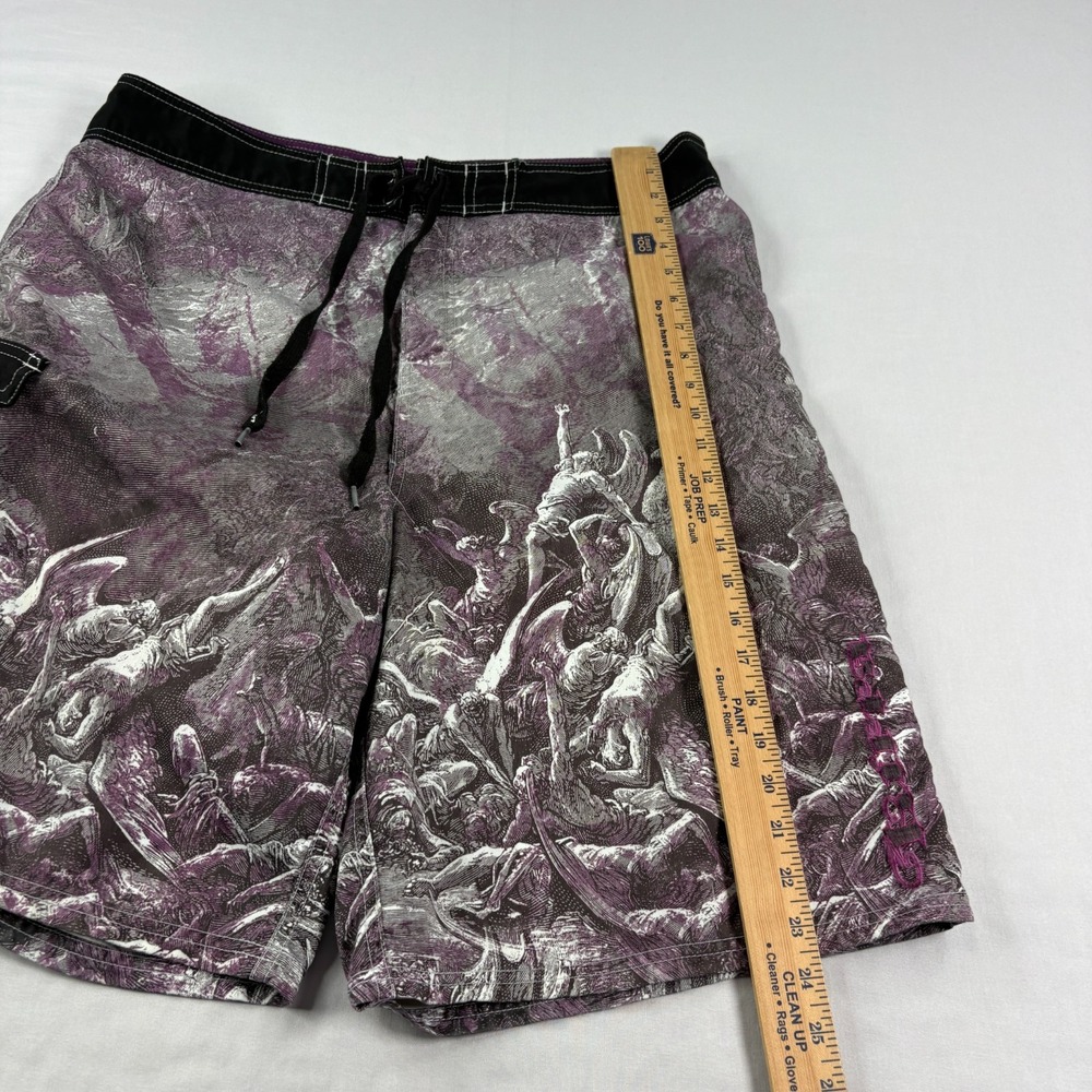 Kirra Board Shorts Mens 36 Gray Purple Fallen Angel Graphic Surf Vintage Y2K - Picture 8 of 10